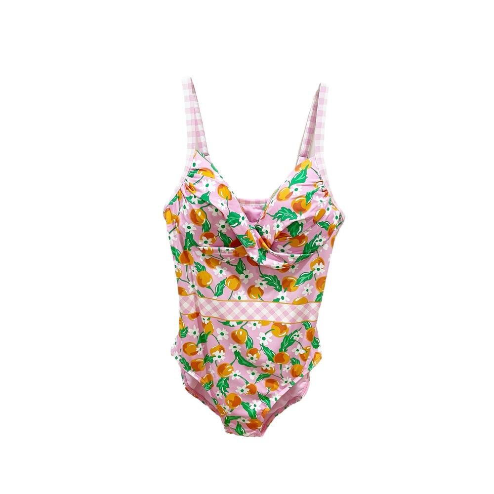 Draper James x Lands End One Piece Swimsuit Tummy Control Orange Pink Sz 10